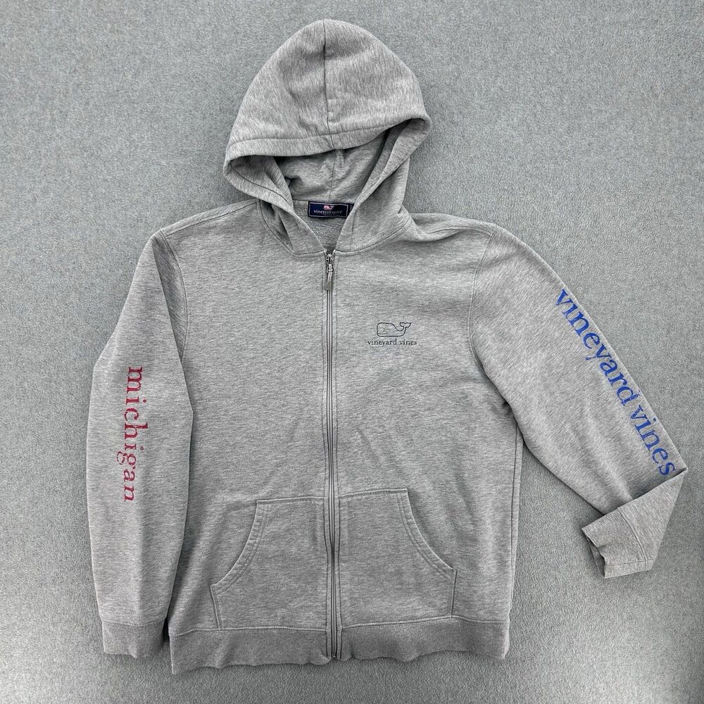 Vineyard Vines MICHIGAN Gray Full Zip-Up Mens Hooded Sweatshirt Size Large - Picture 1 of 9